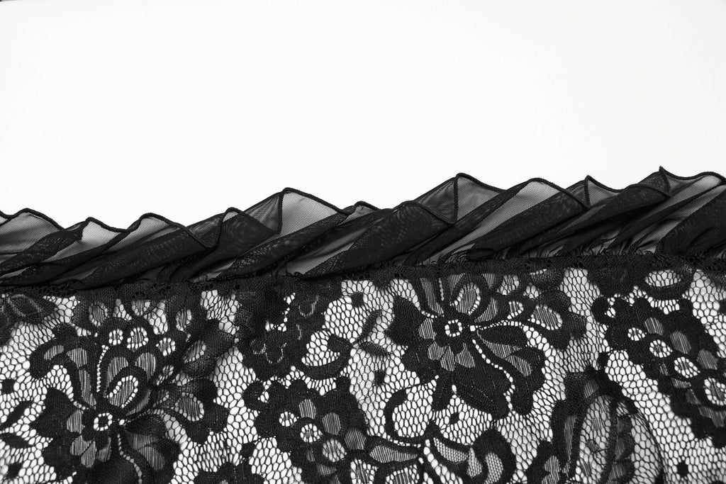 Punk Rave Aviva Black Lace Dress – Elegant V-Neck Ruffled High Slit