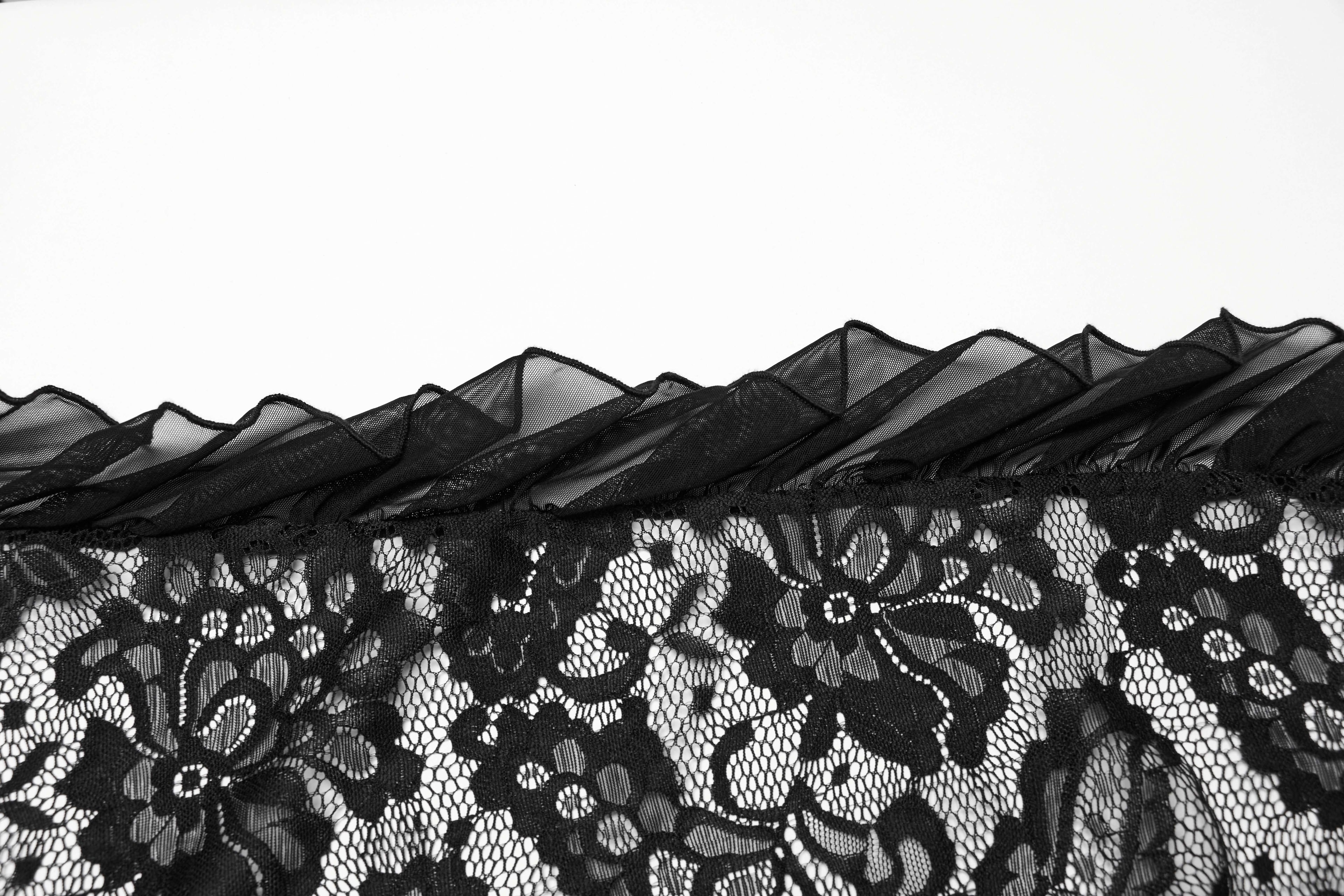 Punk Rave Aviva Black Lace Dress – Elegant V-Neck Ruffled High Slit