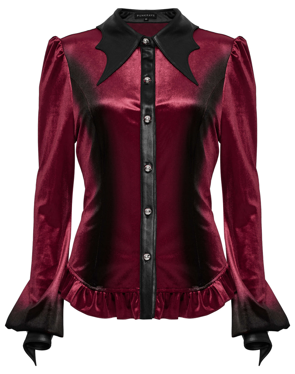 Punk Rave Fawn Gradient Printed Shirt | Red Velvet Ruffled Top