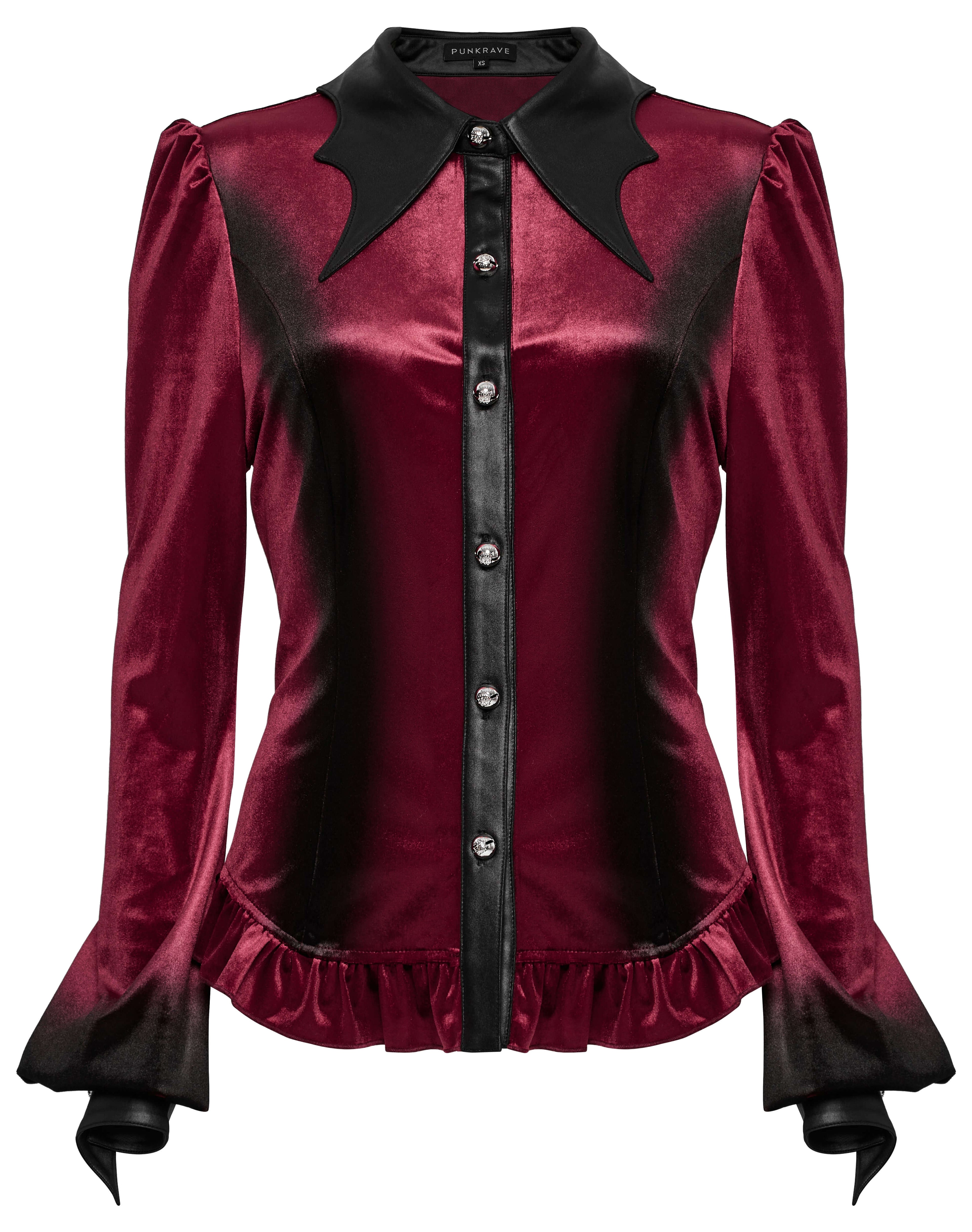 Punk Rave Fawn Gradient Printed Shirt | Red Velvet Ruffled Top
