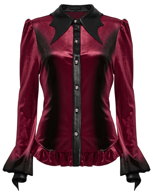 Punk Rave Fawn Gradient Printed Shirt | Red Velvet Ruffled Top