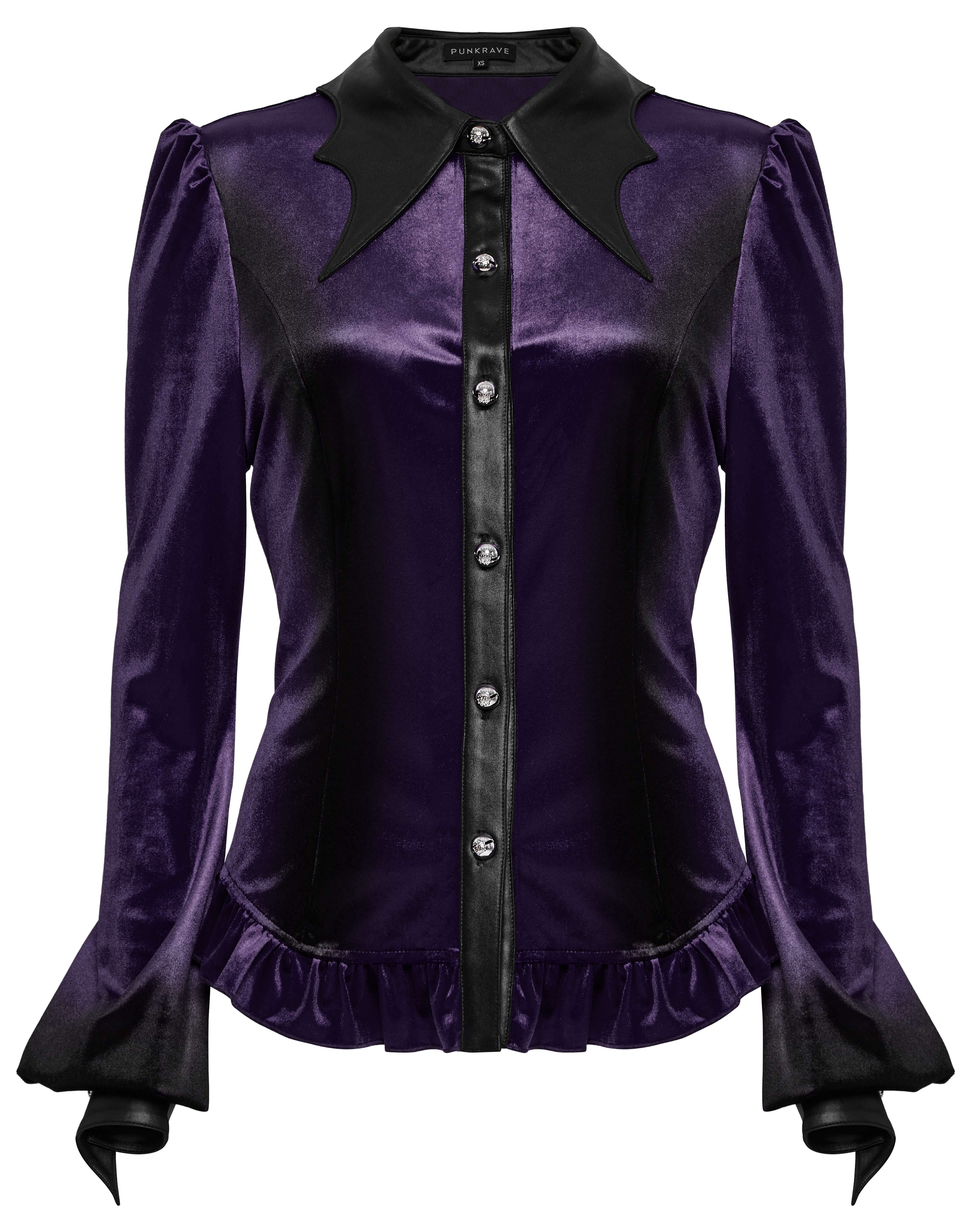 Punk Rave Fawn Gradient Printed Velvet Shirt in Violet – Bat Collar