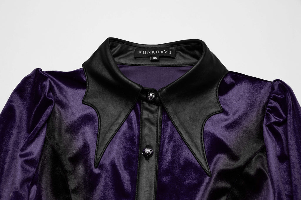 Punk Rave Fawn Gradient Printed Velvet Shirt in Violet – Bat Collar
