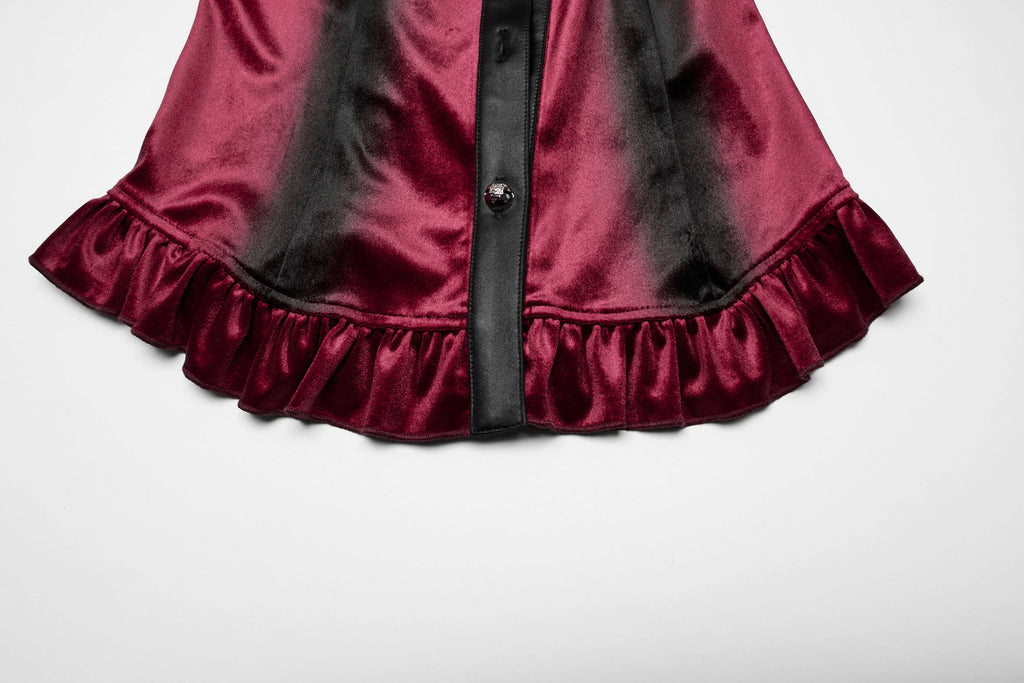 Punk Rave Fawn Gradient Printed Shirt | Red Velvet Ruffled Top
