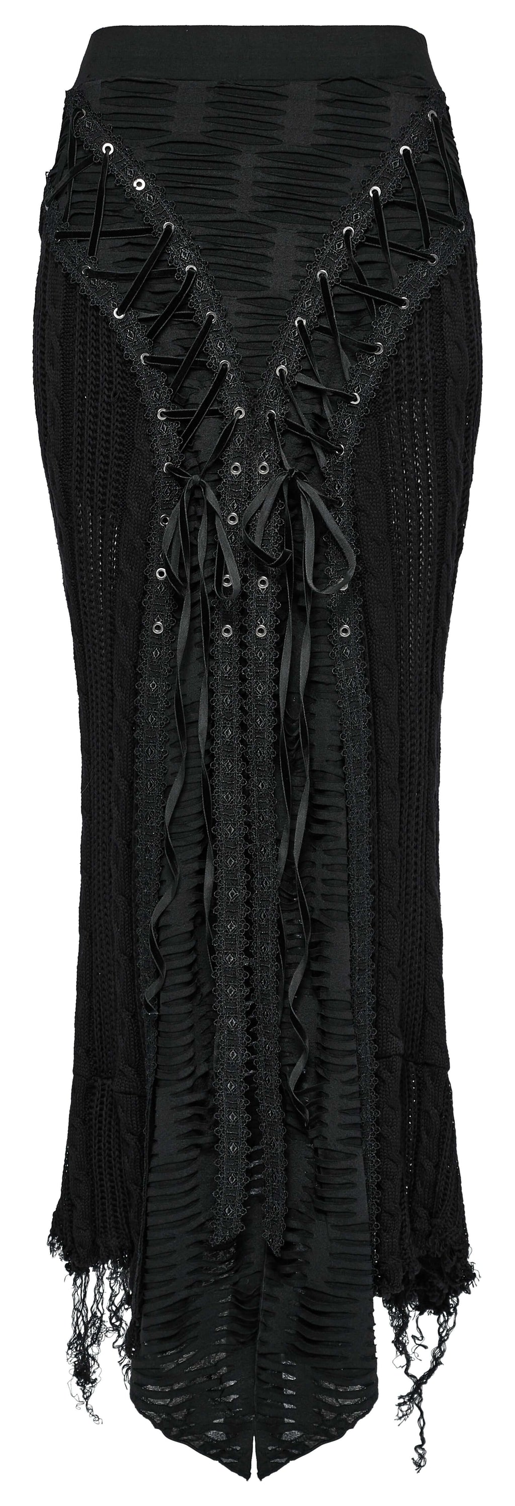 Punk Rave Anastasia Knitted Fishtail Skirt – Distressed Goth Lace Up