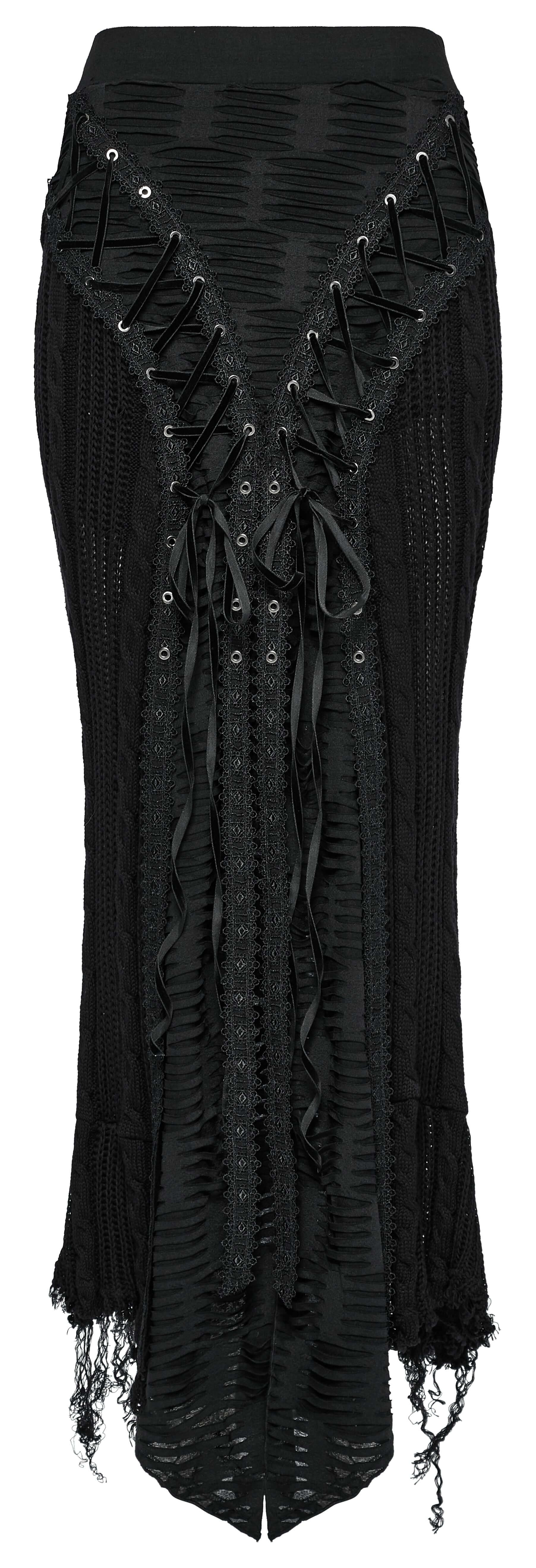 Punk Rave Anastasia Knitted Fishtail Skirt – Distressed Goth Lace Up