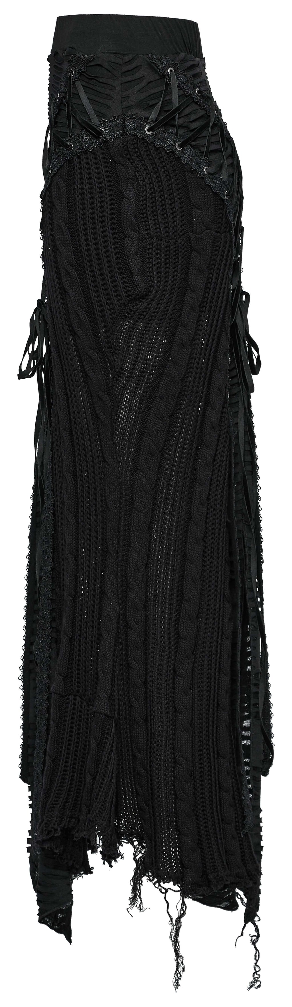 Punk Rave Anastasia Knitted Fishtail Skirt – Distressed Goth Lace Up