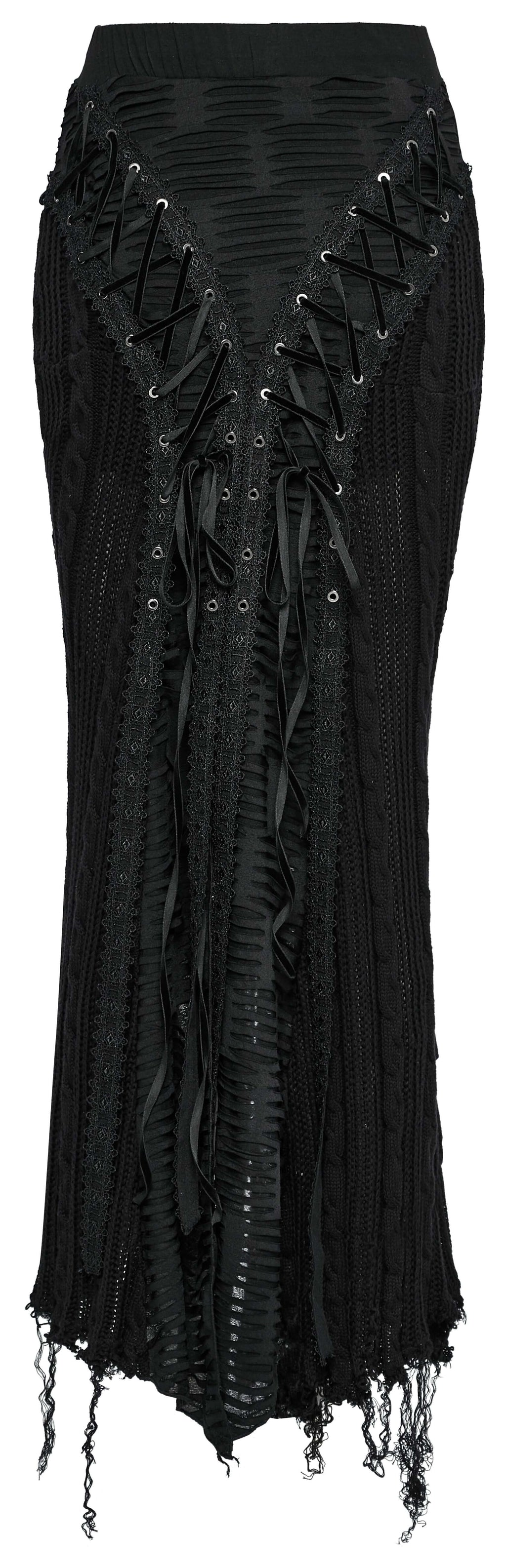 Punk Rave Anastasia Knitted Fishtail Skirt – Distressed Goth Lace Up
