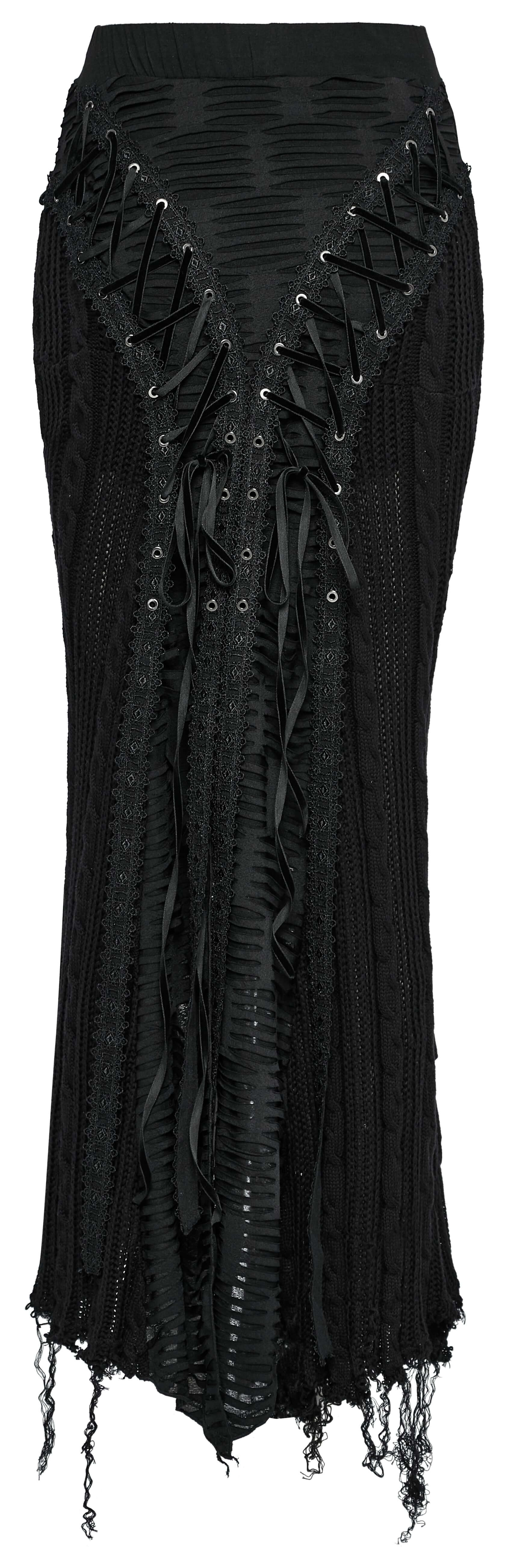 Punk Rave Anastasia Knitted Fishtail Skirt – Distressed Goth Lace Up