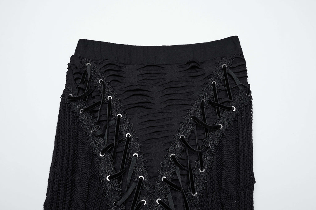 Punk Rave Anastasia Knitted Fishtail Skirt – Distressed Goth Lace Up