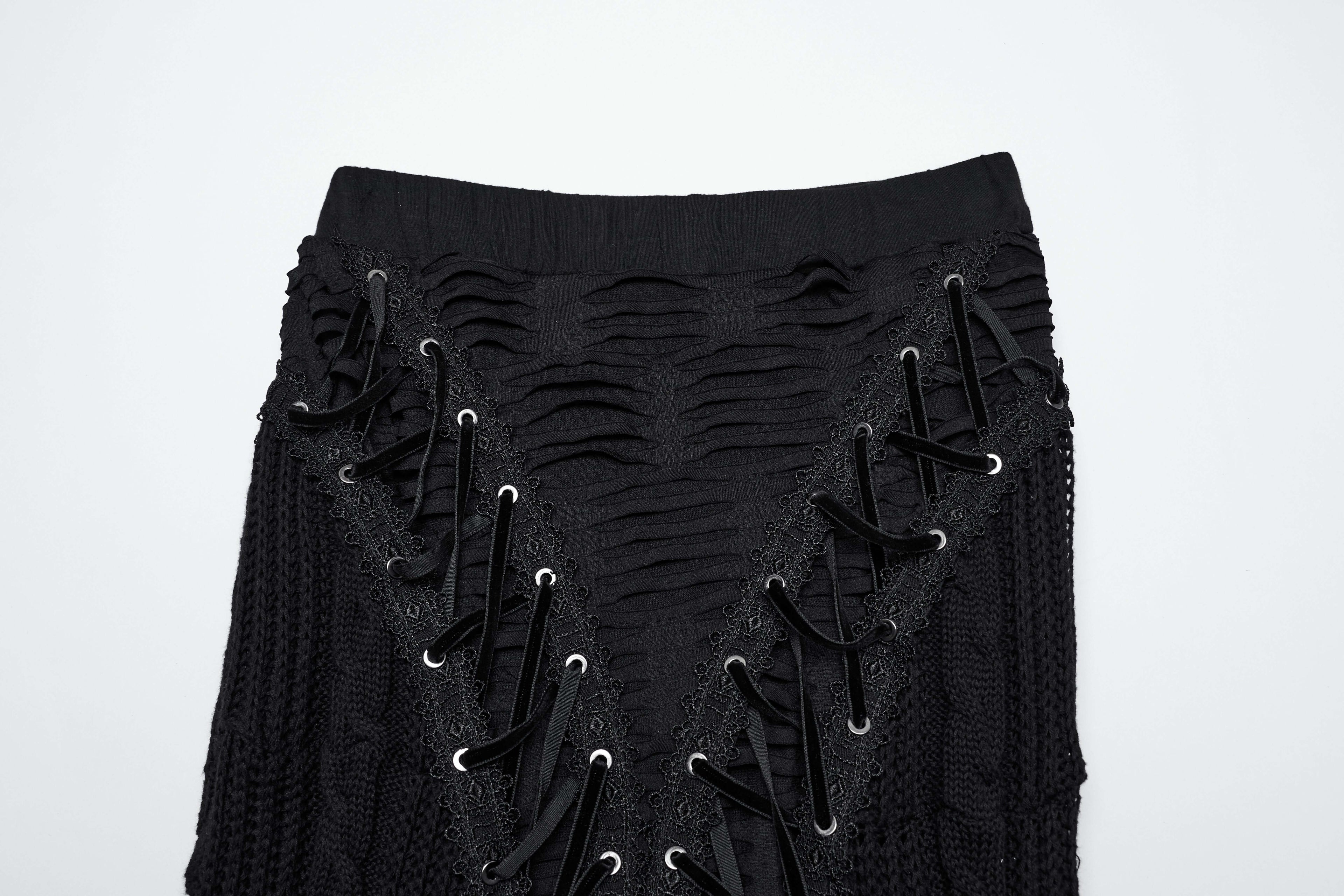 Punk Rave Anastasia Knitted Fishtail Skirt – Distressed Goth Lace Up