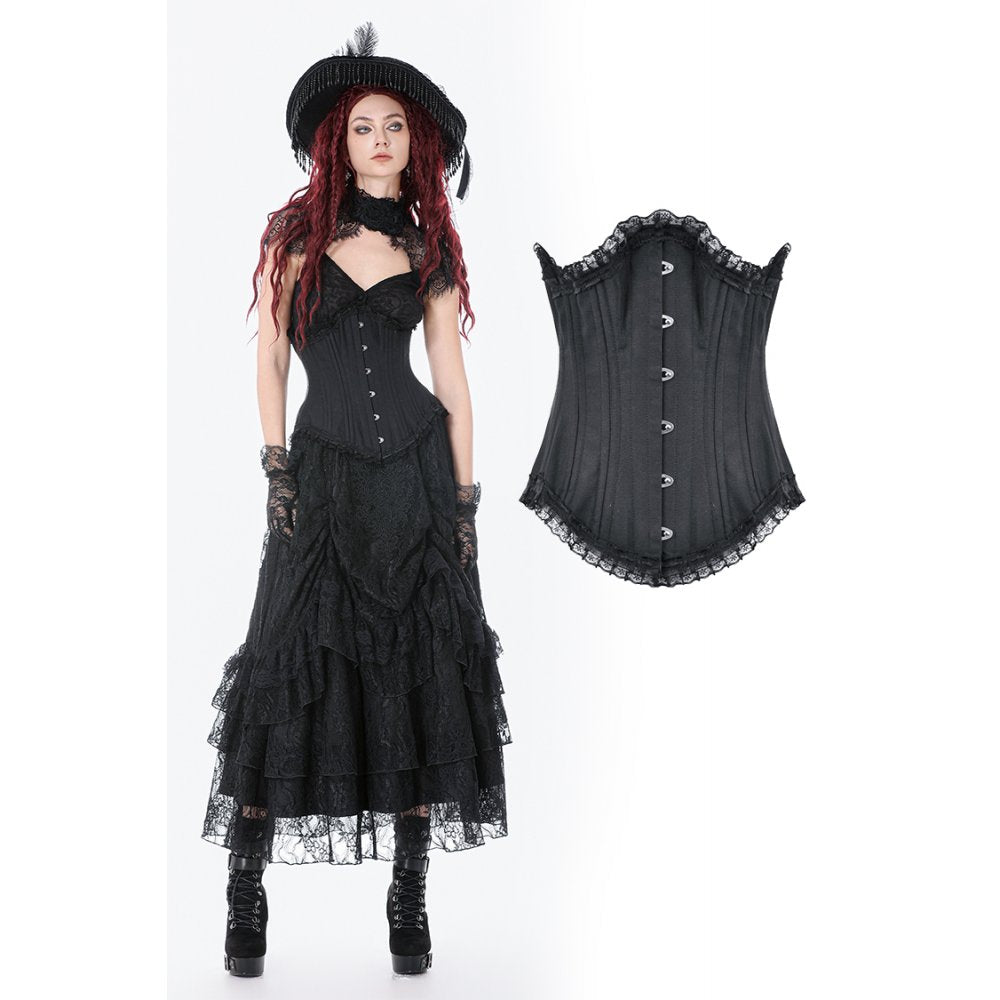 Dark in Love Talia Gothic Longline Metal Boned Corset | Black Polyester
