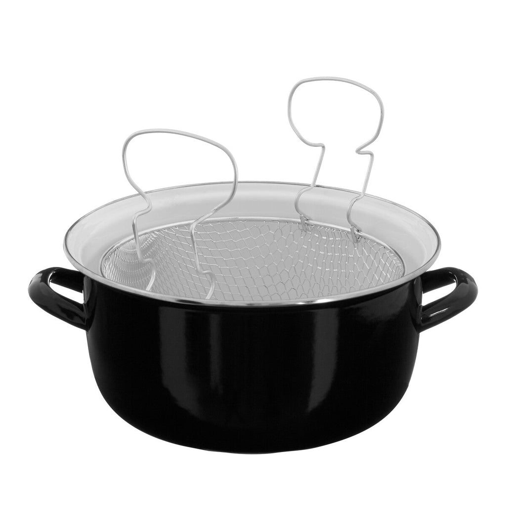 Orsina Telo Black Deep Fryer – Enamel Steel Pot with Wire Basket