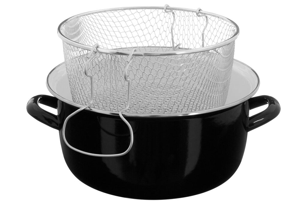Orsina Telo Black Deep Fryer – Enamel Steel Pot with Wire Basket