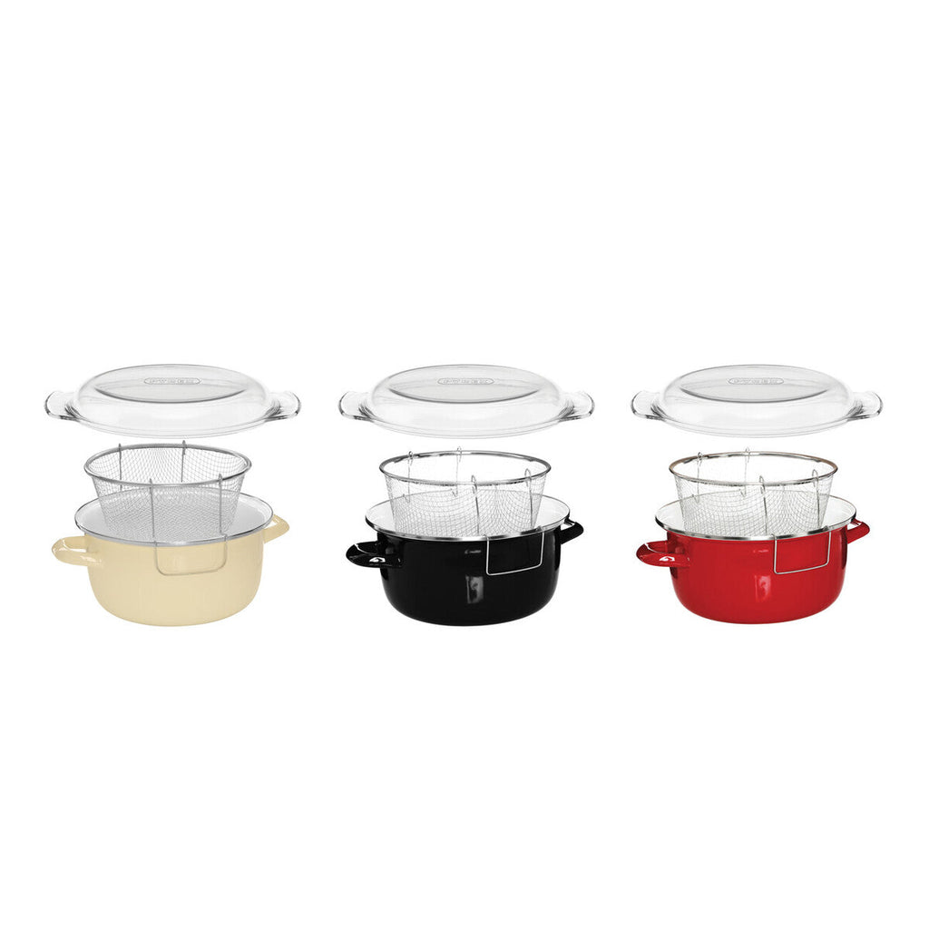 Orsina Telo Black Deep Fryer – Enamel Steel Pot with Wire Basket