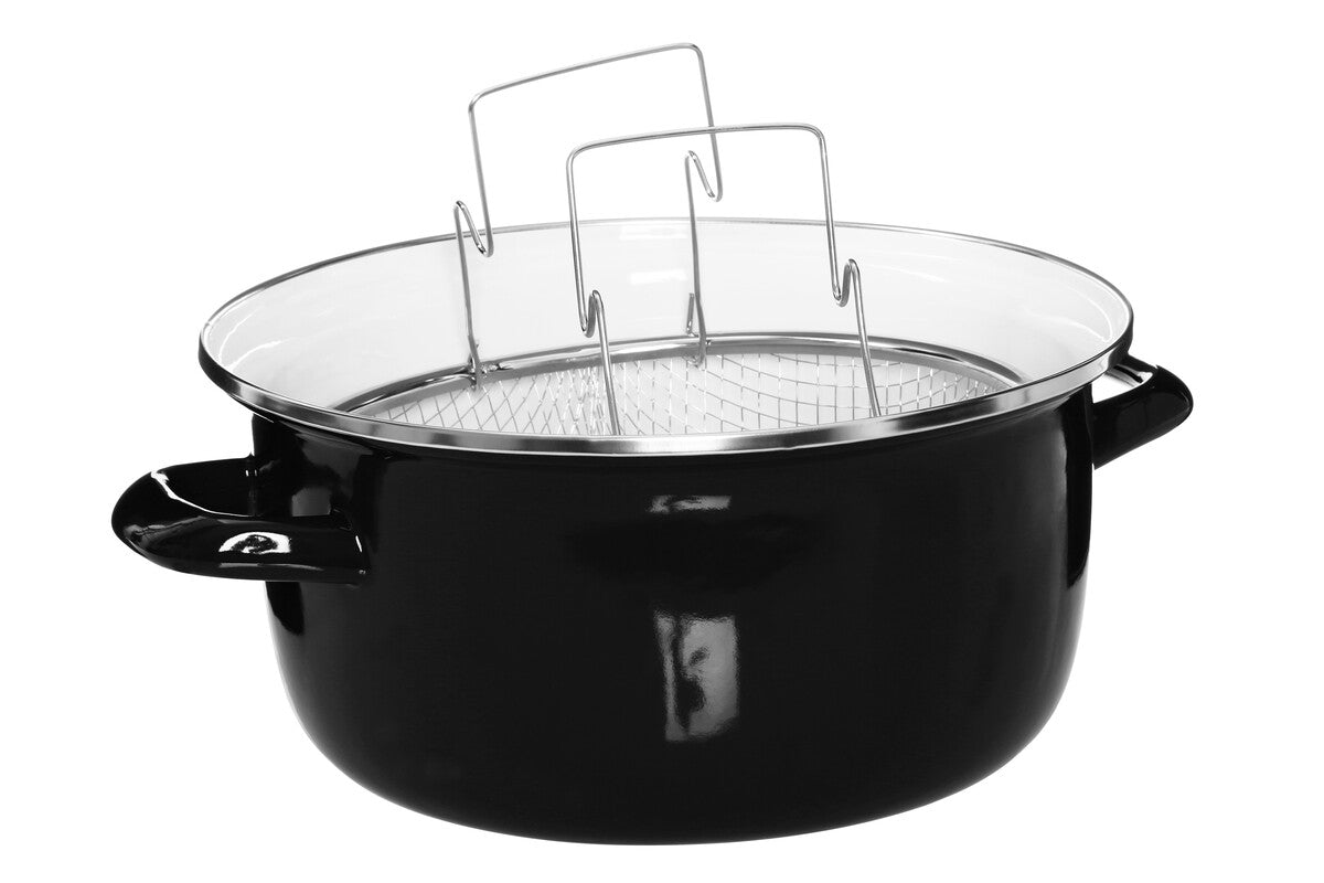Orsina Telo Black Deep Fryer – Enamel Steel Pot with Wire Basket