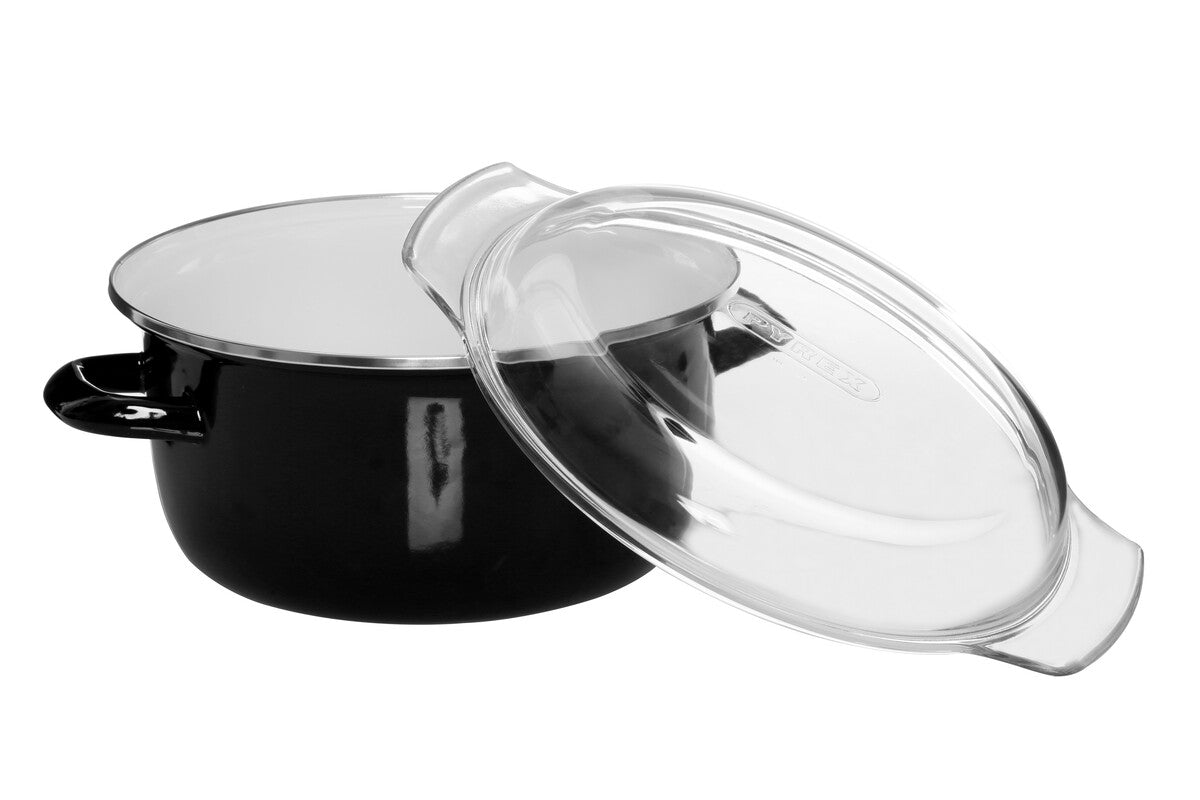 Orsina Telo Black Deep Fryer – Enamel Steel Pot with Wire Basket