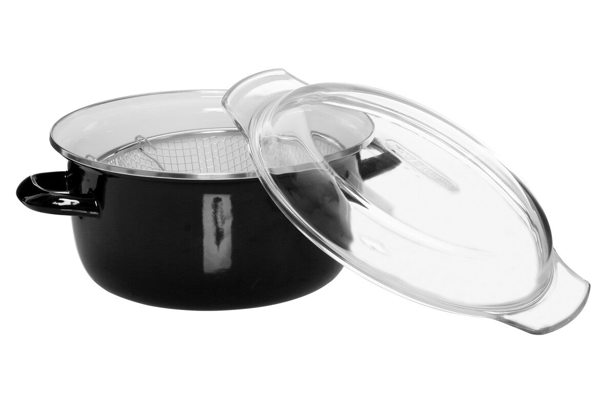 Orsina Telo Black Deep Fryer – Enamel Steel Pot with Wire Basket