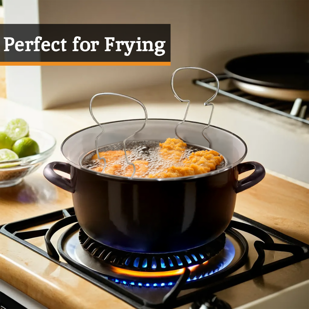 Orsina Telo Black Deep Fryer – Enamel Steel Pot with Wire Basket