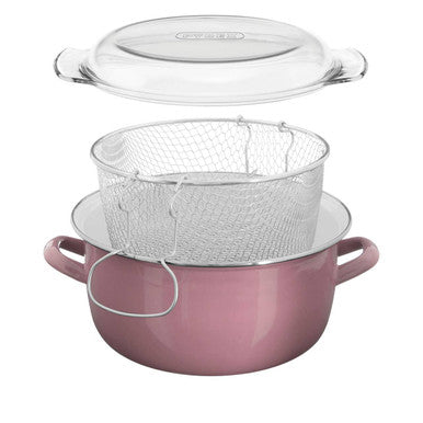 Orsina Telo Deep Fryer with Wire Basket and Glass Lid – Pink