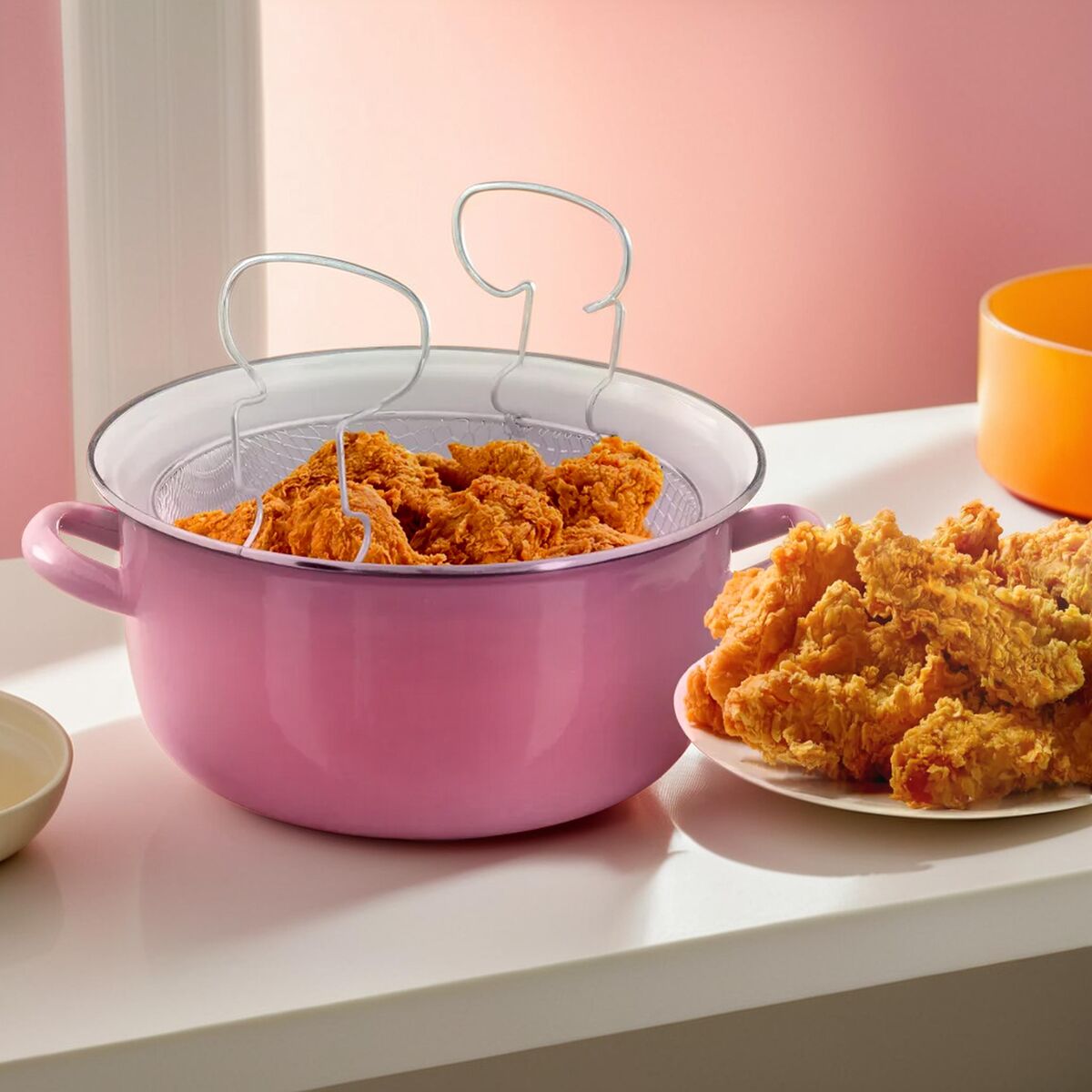 Orsina Telo Deep Fryer with Wire Basket and Glass Lid – Pink