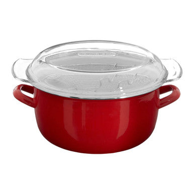 Orsina Telo Red Deep Fryer – Enamel Multipurpose Pot with Glass Lid