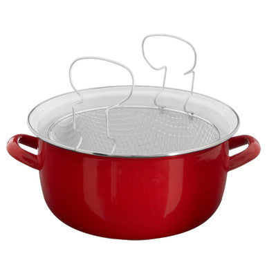 Orsina Telo Red Deep Fryer – Enamel Multipurpose Pot with Glass Lid