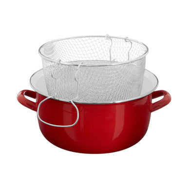 Orsina Telo Red Deep Fryer – Enamel Multipurpose Pot with Glass Lid