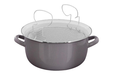 Orsina Telo Deep Fryer – Enamel Steel Stovetop Pot with Basket, Grey
