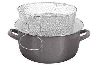 Orsina Telo Deep Fryer – Enamel Steel Stovetop Pot with Basket, Grey