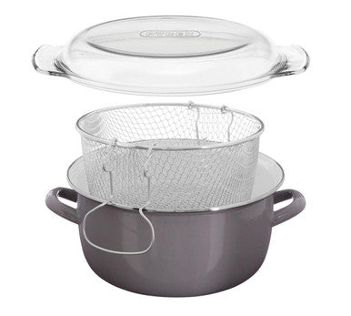 Orsina Telo Deep Fryer – Enamel Steel Stovetop Pot with Basket, Grey