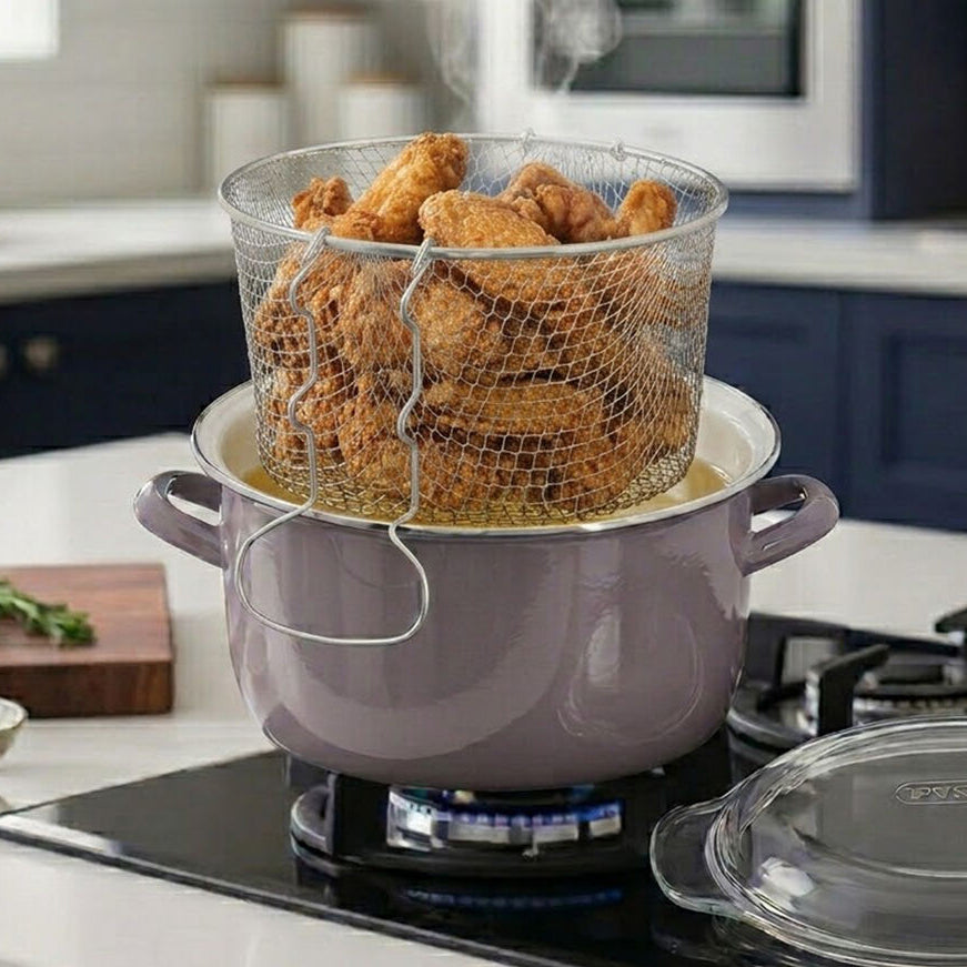Orsina Telo Deep Fryer – Enamel Steel Stovetop Pot with Basket, Grey