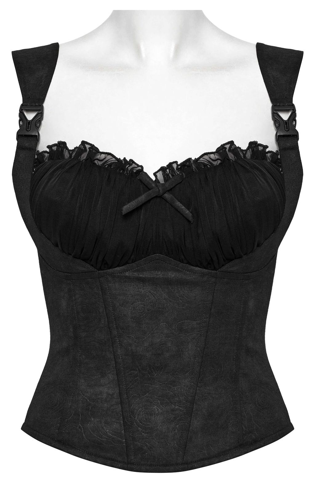 Punk Rave Gale Corset Cami – Rose Embossed Mesh Top with Buckles