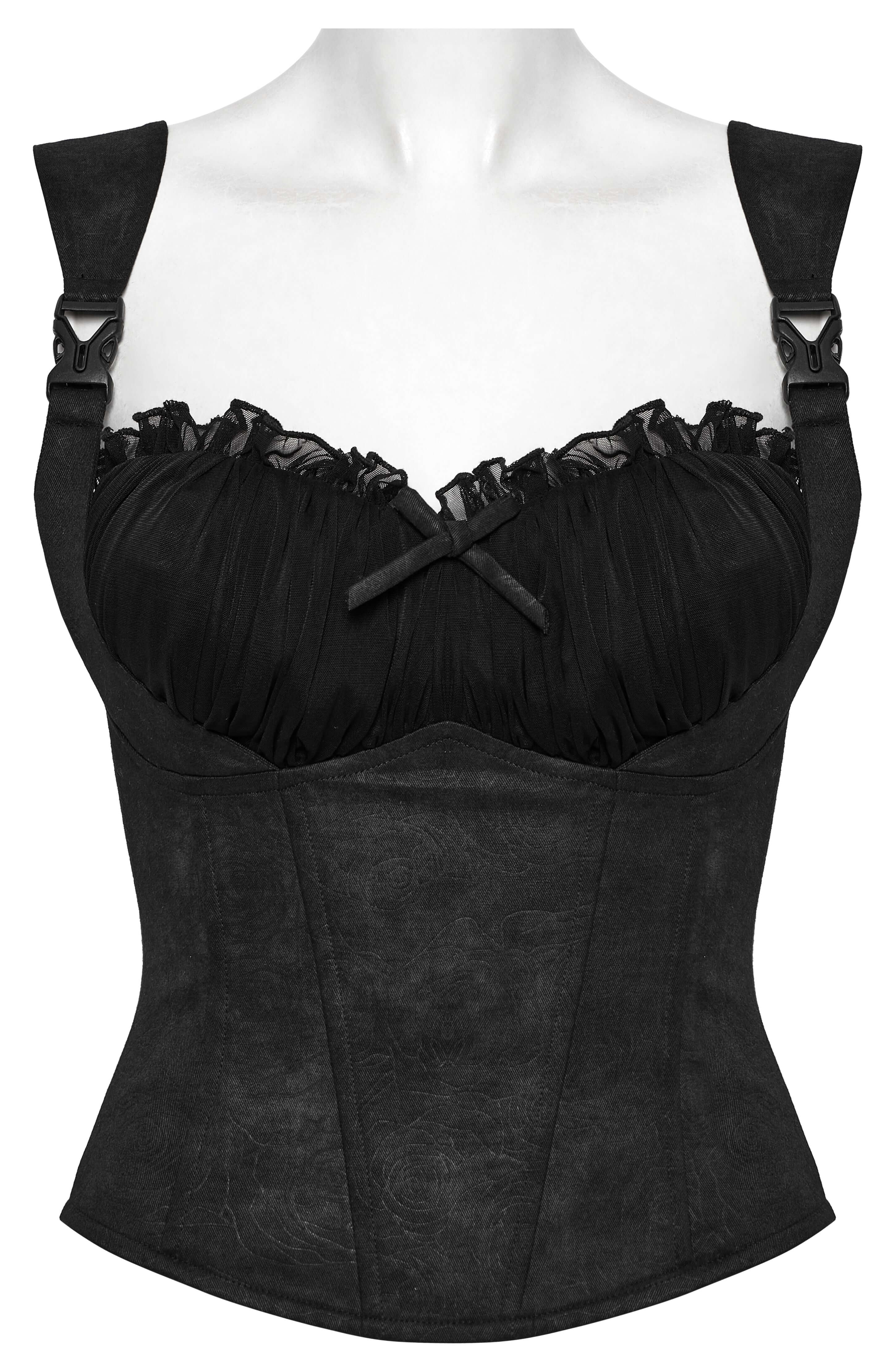 Punk Rave Gale Corset Cami – Rose Embossed Mesh Top with Buckles