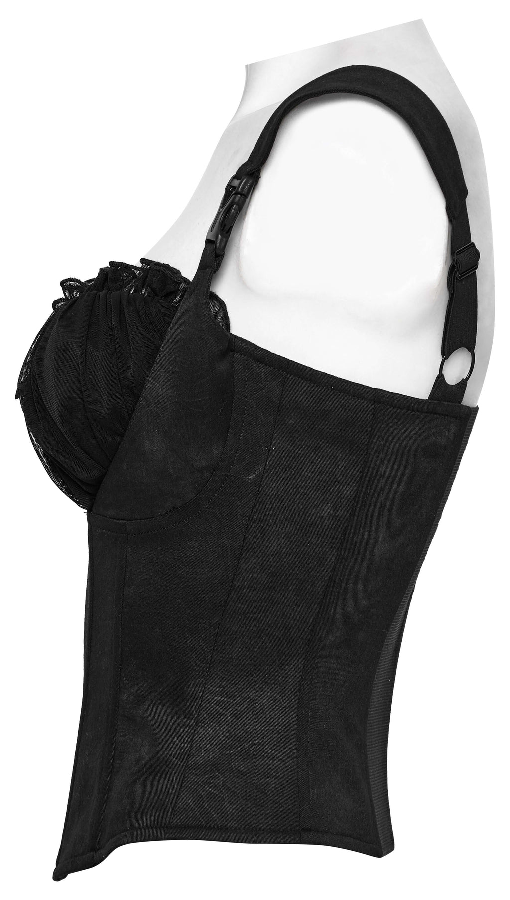 Punk Rave Gale Corset Cami – Rose Embossed Mesh Top with Buckles