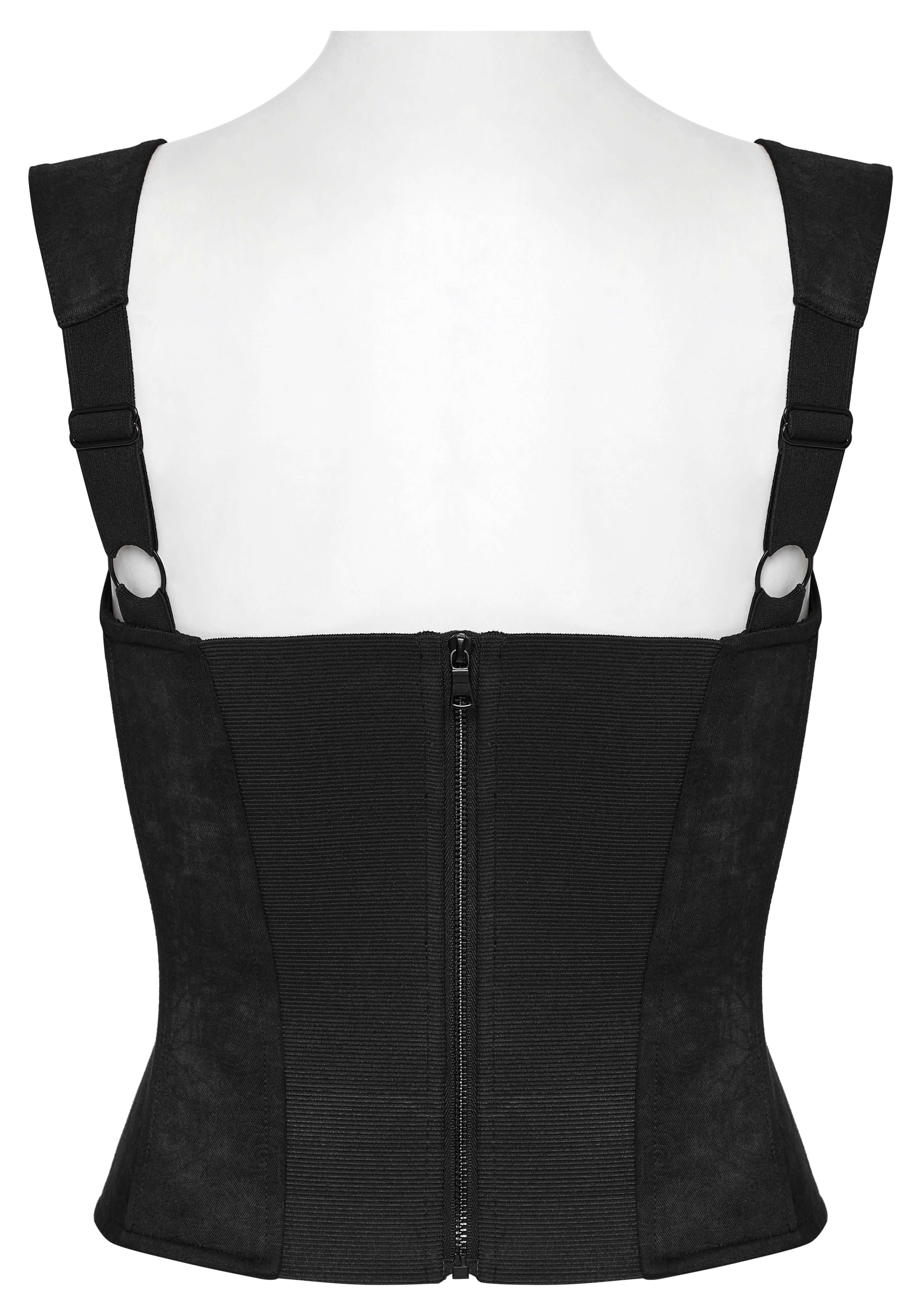 Punk Rave Gale Corset Cami – Rose Embossed Mesh Top with Buckles