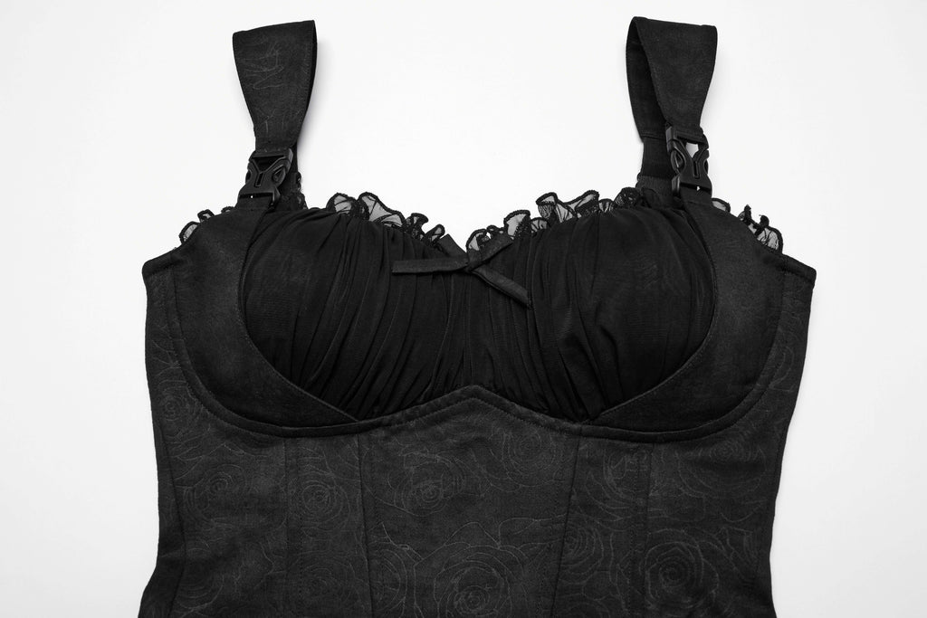 Punk Rave Gale Corset Cami – Rose Embossed Mesh Top with Buckles