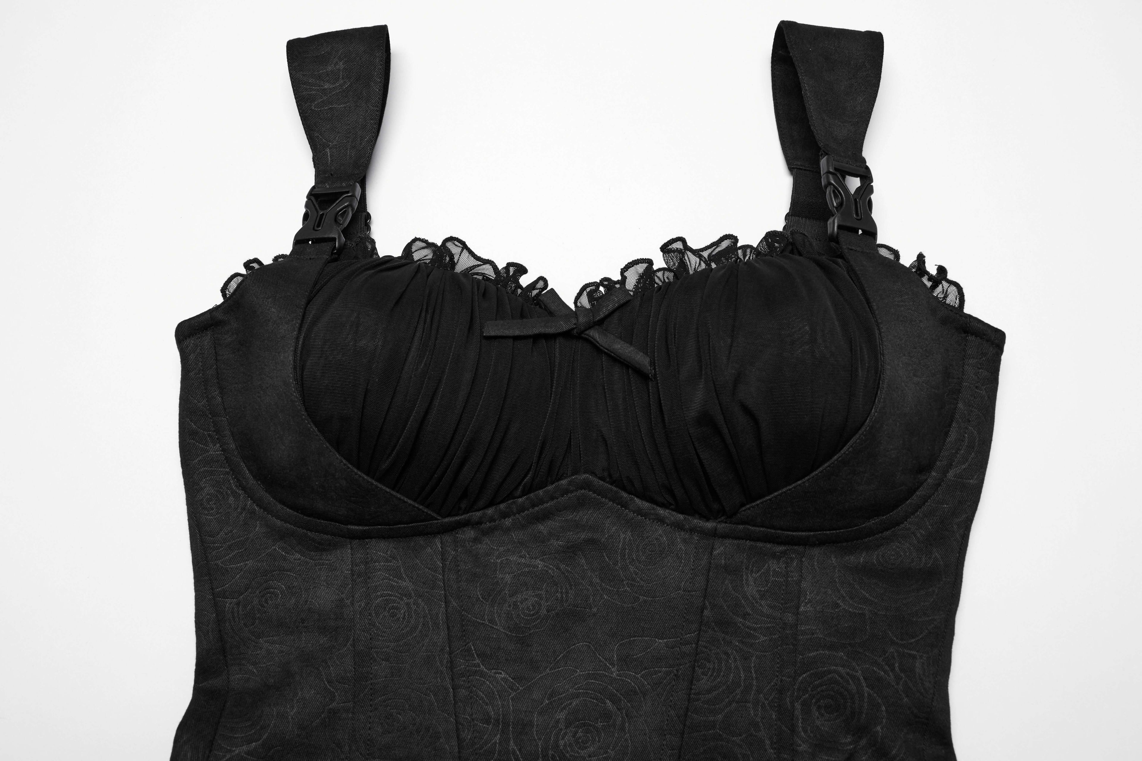 Punk Rave Gale Corset Cami – Rose Embossed Mesh Top with Buckles