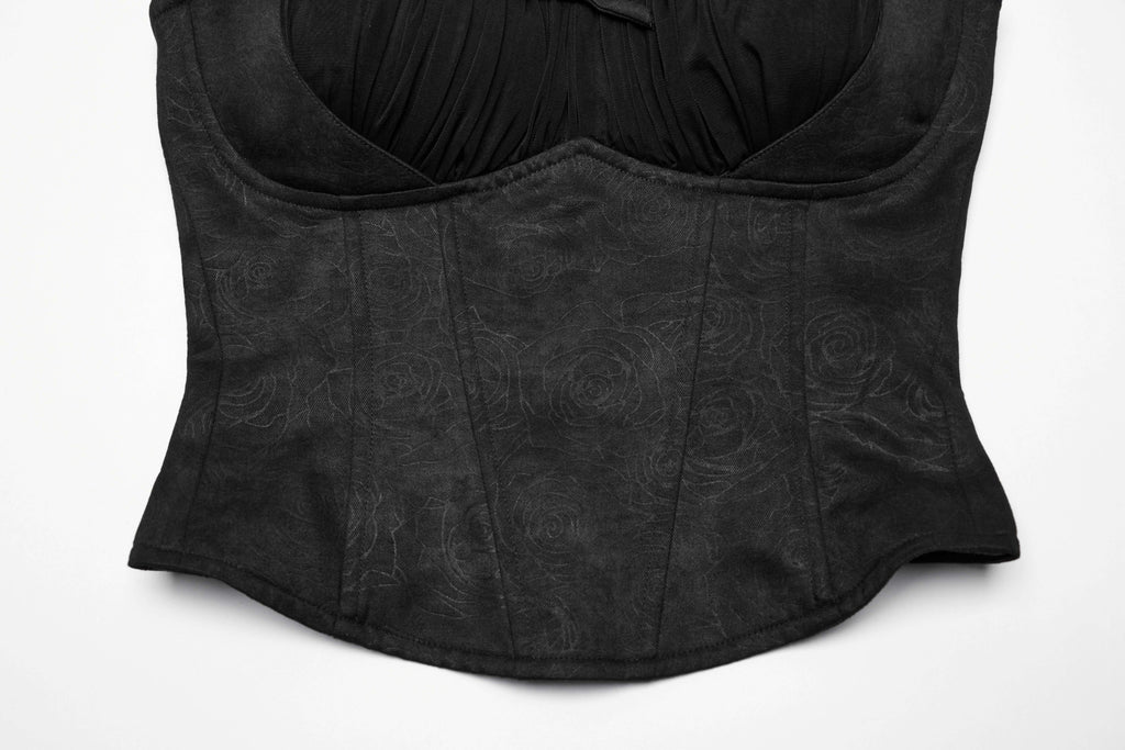 Punk Rave Gale Corset Cami – Rose Embossed Mesh Top with Buckles