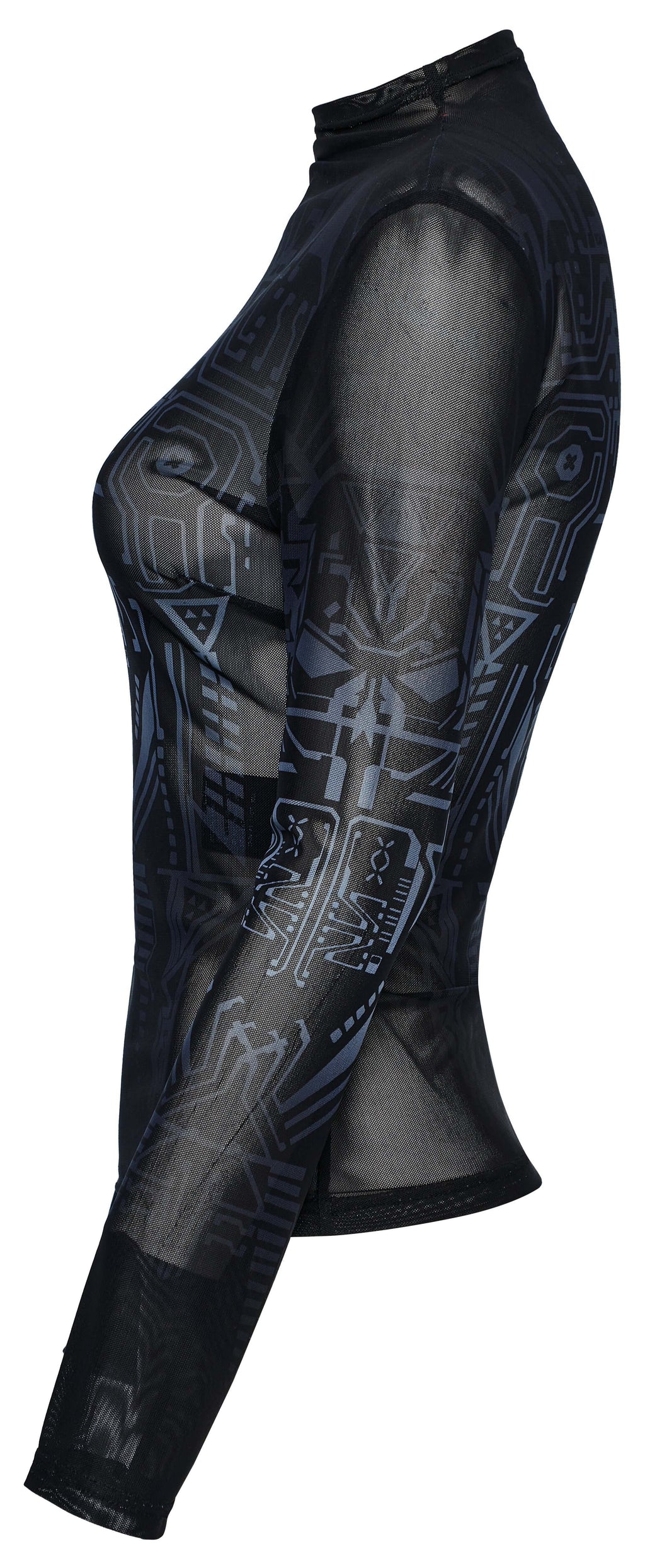 Punk Rave Eluana Cybergoth Mesh Top – Black Mechanical Skull Print