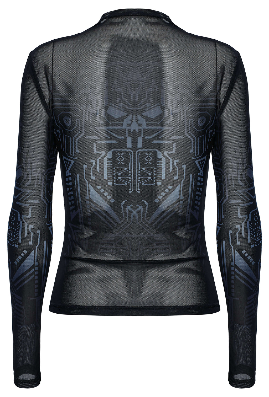 Punk Rave Eluana Cybergoth Mesh Top – Black Mechanical Skull Print
