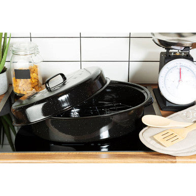 Orsina Carvara 42cm Black Enamel Self Basting Roaster with Rack