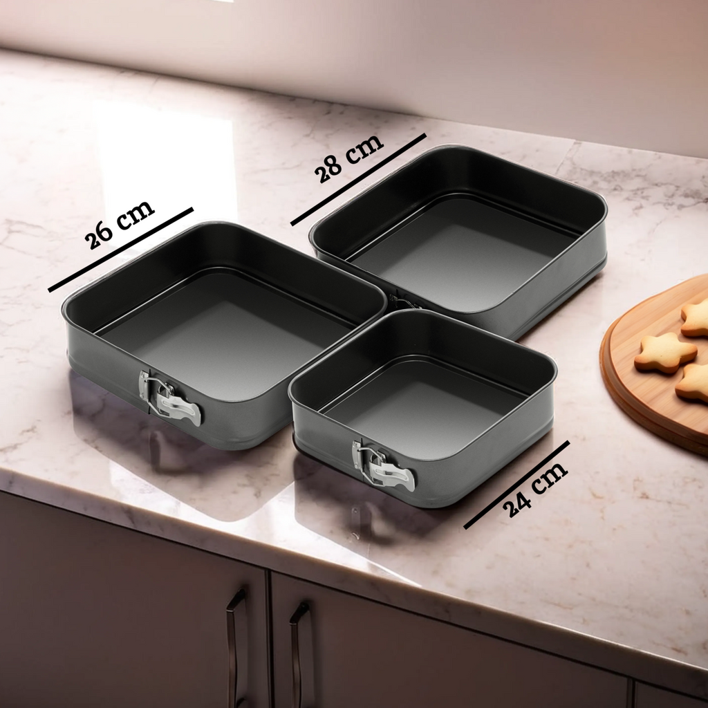 Orsina Mari Square Springform Cake Tins - Set of 3 Non-Stick Pans