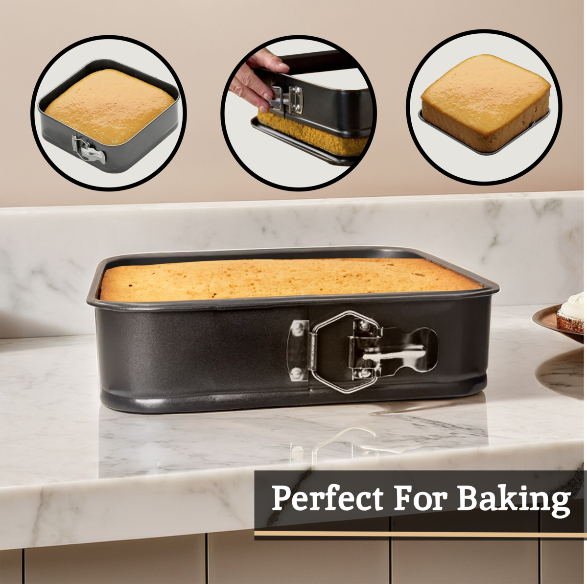 Orsina Mari Square Springform Cake Tins - Set of 3 Non-Stick Pans