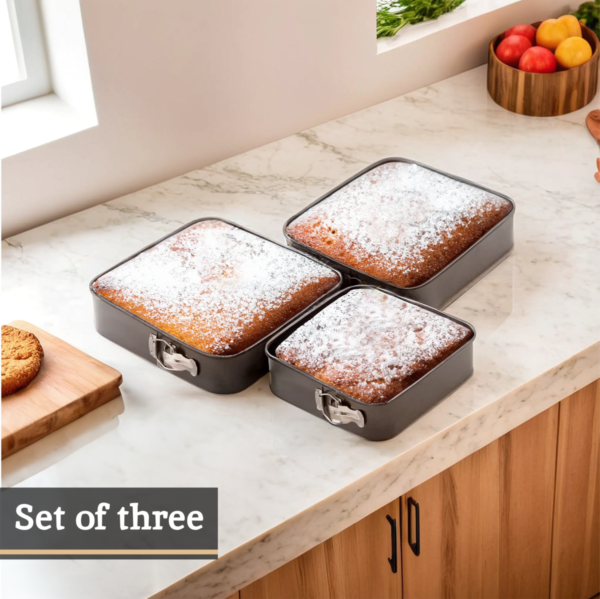 Orsina Mari Square Springform Cake Tins - Set of 3 Non-Stick Pans