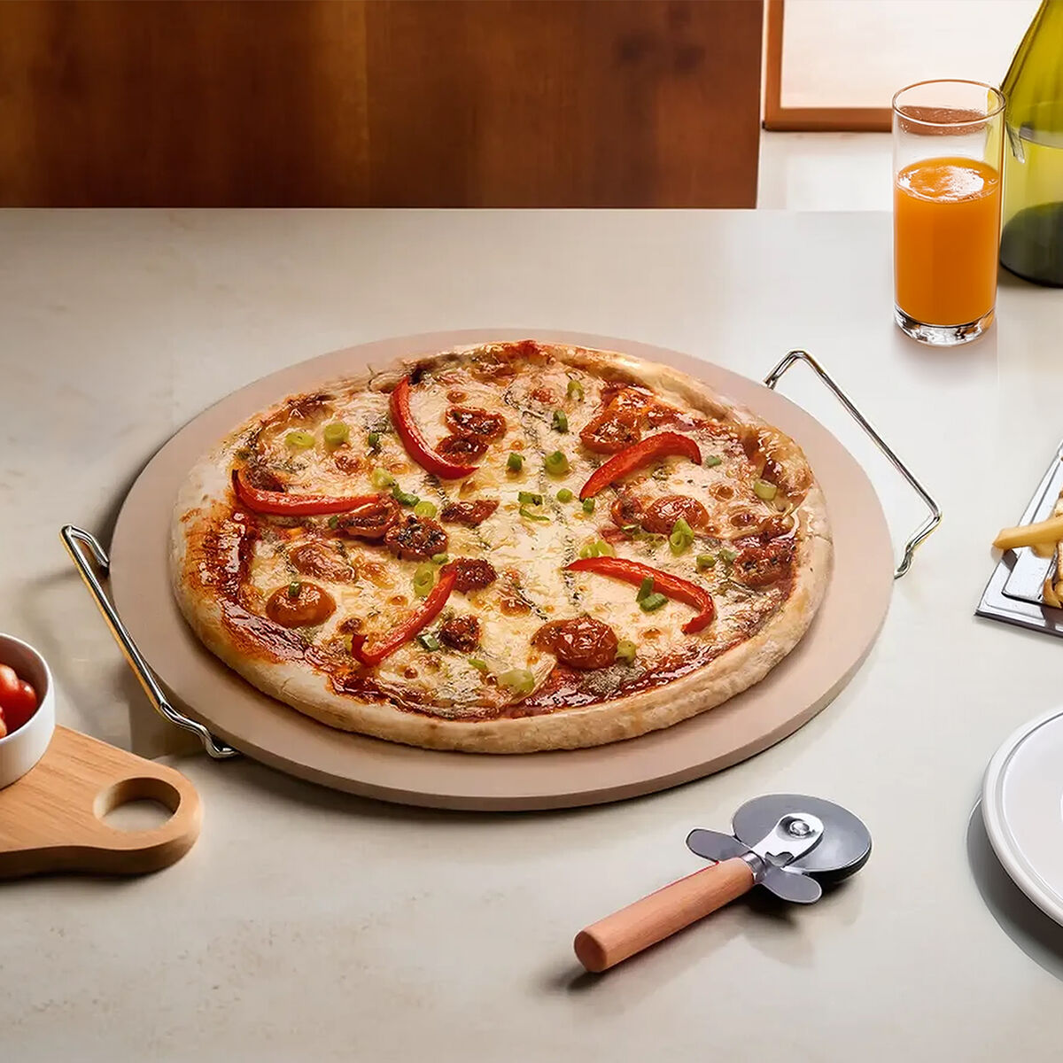 Orsina Small Pizza Stone and Cutter Set – Round Baking Stone for Ovens