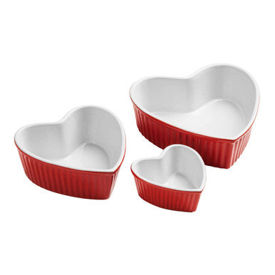 Orsina Amour Red Heart-Shaped Oven Dishes | Set of 3 Nesting Bakeware
