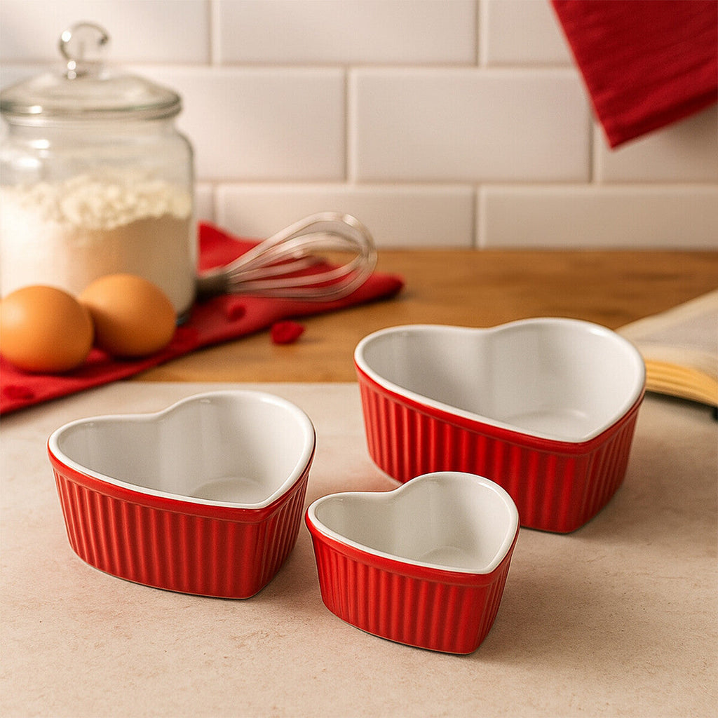 Orsina Amour Red Heart-Shaped Oven Dishes | Set of 3 Nesting Bakeware