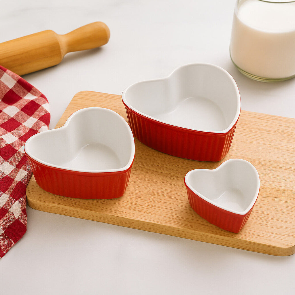 Orsina Amour Red Heart-Shaped Oven Dishes | Set of 3 Nesting Bakeware