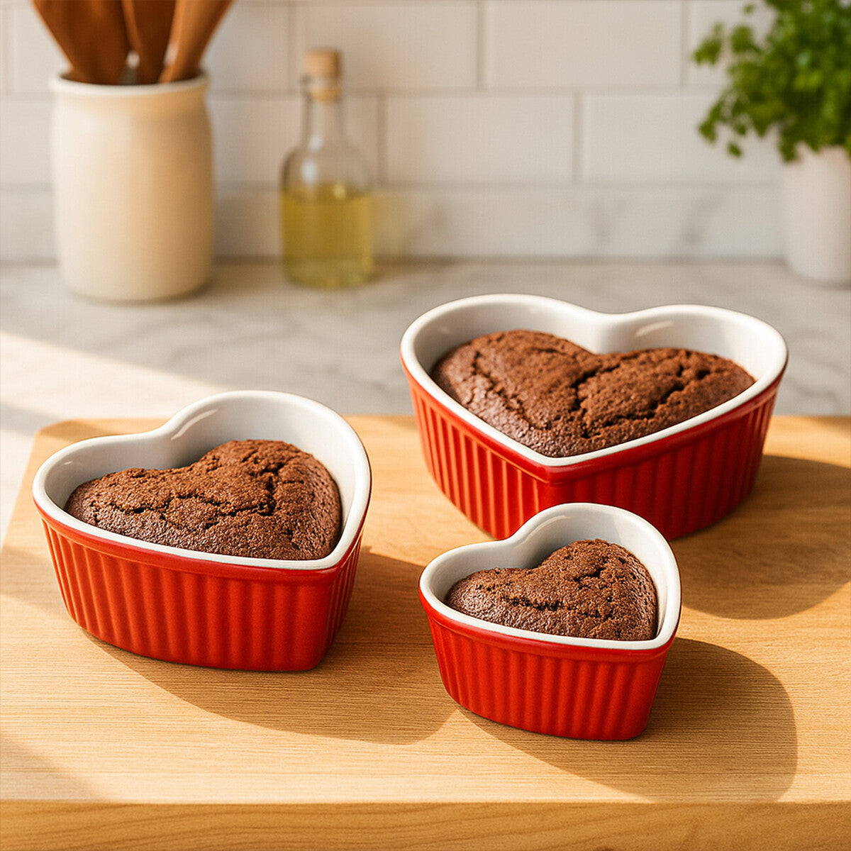 Orsina Amour Red Heart-Shaped Oven Dishes | Set of 3 Nesting Bakeware